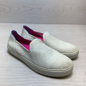 Rothys 7.5 Womens Terry White Slip On Round Toe Sneaker Flats Comfort